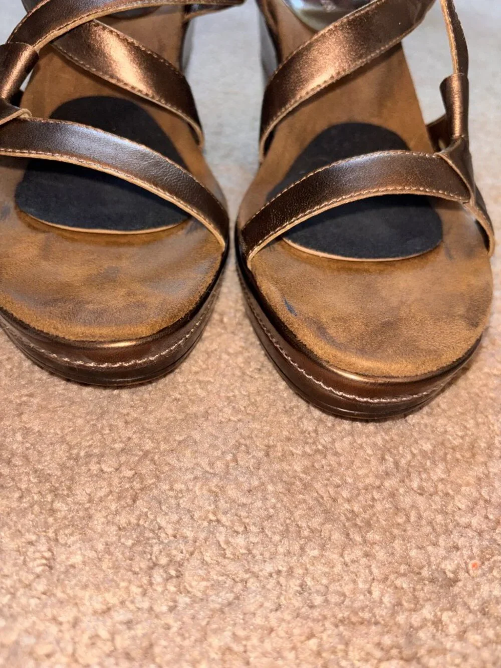 Aerosoles Bronze Leather Strappy Wedge Sandals 9